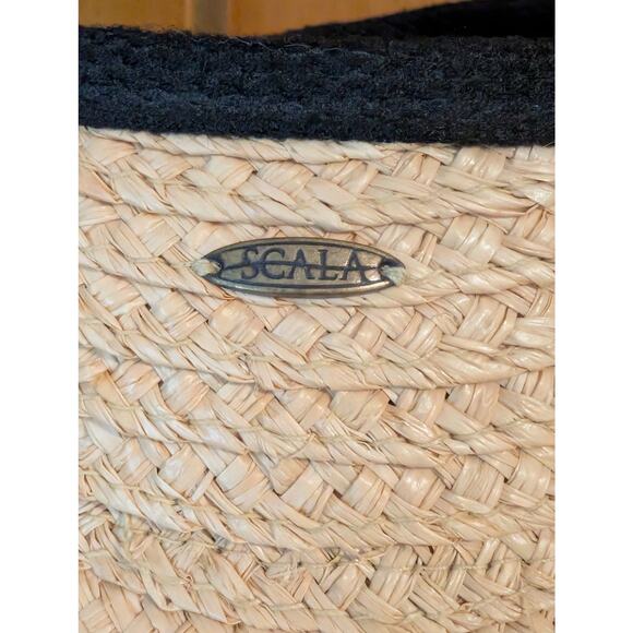 Scala Cream Woven Black Trim Visor Adjustable One Size Hat - Picture 2 of 5